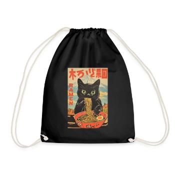 Funny Cat Ramen Japanese Japan Lover - Drawstring Bag - black - Front