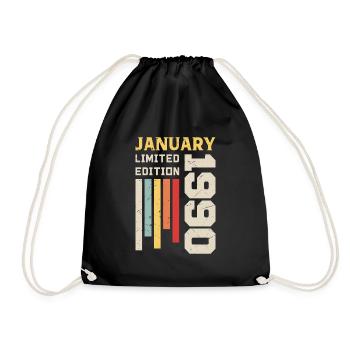 January 1990 - January 1990 Birthday Gift - Drawstring Bag - black - Front