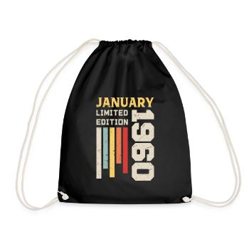 January 1960 - January 1960 Birthday Gift - Drawstring Bag - black - Front