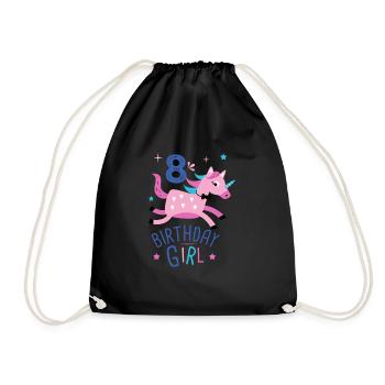 8. Geburtstag Mädchen 8 Jahre Licorn Unicorn - Turnbeutel - Schwarz - Vorne