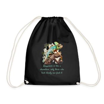 Chameleon-Happiness is like a chameleon, ... Narrow - Drawstring Bag - black - Front