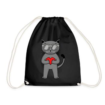 Britisch Kurzhaar Katze mit Sonnenbrille und Herz - Turnbeutel - Schwarz - Vorne