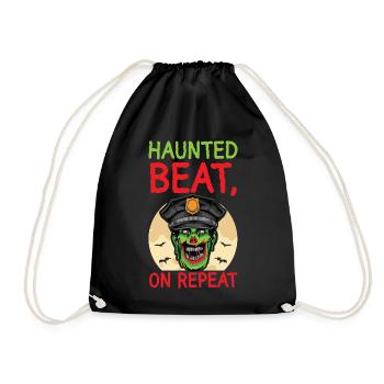 Haunted Beat, On Repeat Policeman Halloween - Drawstring Bag - black - Front