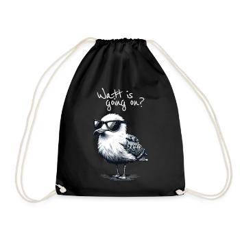 Watt is going on Coole Möwe Nordsee Spruch - Turnbeutel - Schwarz - Vorne