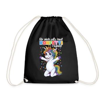 Einhorn Party Konfetti Karneval Geburtstag Kinder - Turnbeutel - Schwarz - Vorne