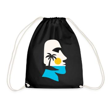 Vacation beach lovers Island in Moai Silhouette - Drawstring Bag - black - Front
