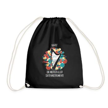 Harfe Geschenk Musikinstrument Musiker Zupfen - Turnbeutel - Schwarz - Vorne