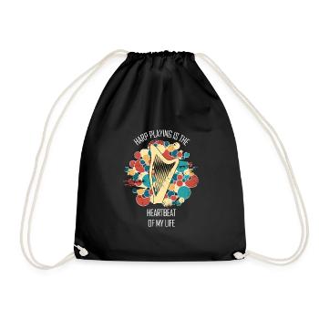 Harfe Geschenk Musikinstrument Musiker Zupfen - Turnbeutel - Schwarz - Vorne