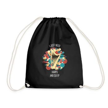 Harfe Geschenk Musikinstrument Musiker Zupfen - Turnbeutel - Schwarz - Vorne