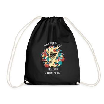 Harfe Geschenk Musikinstrument Musiker Zupfen - Turnbeutel - Schwarz - Vorne