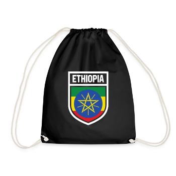 Ethiopia - National Flag in Coat of Arms, Ethiopia - Drawstring Bag - black - Front