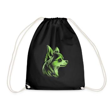 Chihuahua, longhair, dog head, drawing pink - Drawstring Bag - black - Front