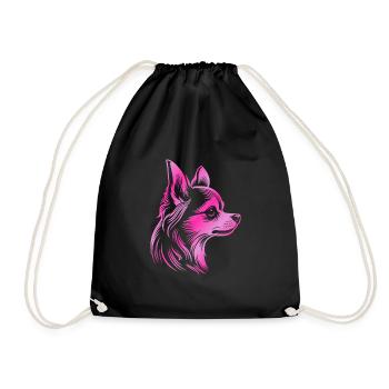 Chihuahua, longhair, dog head, drawing pink - Drawstring Bag - black - Front