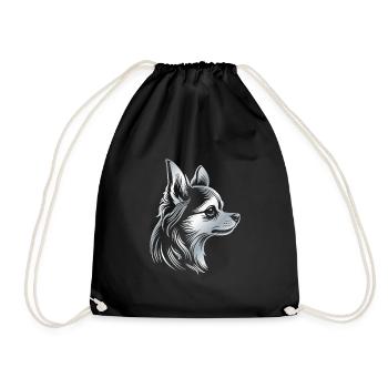 chihuahua, cheveux longs, tête de chien, dessin d’argent - Sac de sport léger - noir - Devant