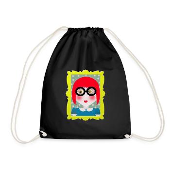 Retro-Porträtmädchen mit Brille - Turnbeutel - Schwarz - Vorne