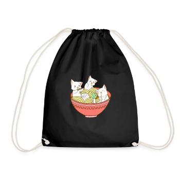 Kawaii Anime Cat Japanese Ramen Noodles - Cute - Drawstring Bag - black - Front