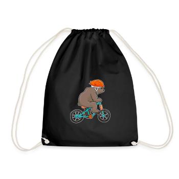 Bear On Bike Bicycle Cycling Bear - Drawstring Bag - black - Front