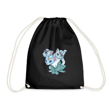 Kawaii Pastel Goth Creepy Cute 3 Headed Cat - Drawstring Bag - black - Front