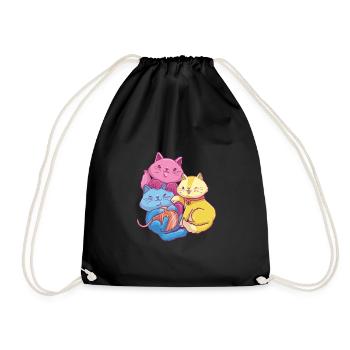 Pansexual Kawaii Cat, Anime Art Pan Pride - Drawstring Bag - black - Front