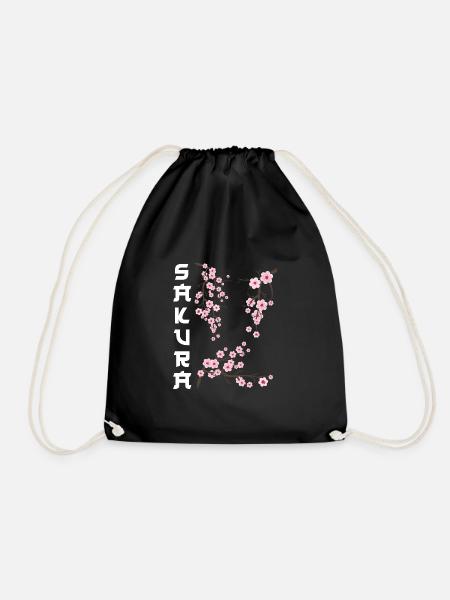 Japanese Cherry Blossom Sakura - Drawstring Bag - black