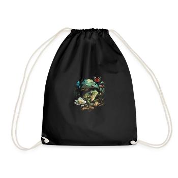 Cottagecore Aesthetic Frog Mushroom Butterflies - Turnbeutel - Schwarz - Vorne