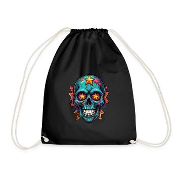 Bright Colorful Colored Skull - Drawstring Bag - black - Front