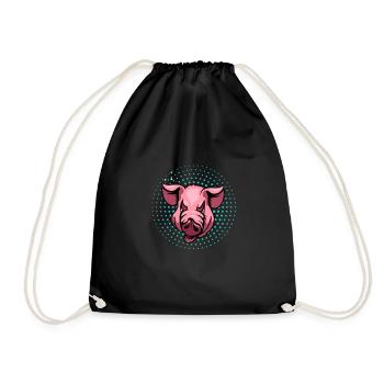 Schwein Tier Schweinchen Geschenk · Schweinekopf - Turnbeutel - Schwarz - Vorne