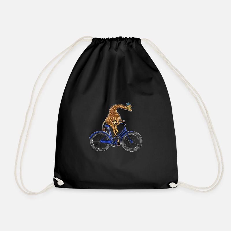 Bicycle giraffe animal - Drawstring Bag - black