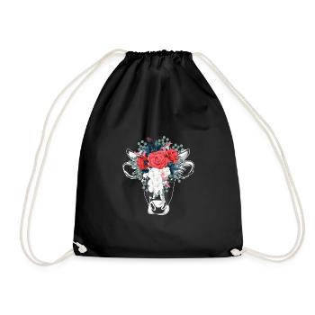 Cow flowers animals - Drawstring Bag - black - Front