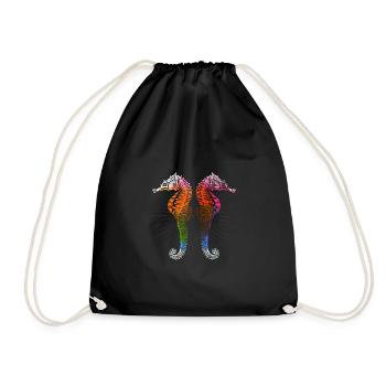 sea horse - Drawstring Bag - black - Front