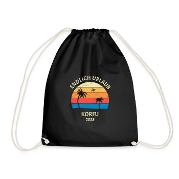 Korfu Urlaub 2025 Griechenland Reise - Turnbeutel - Schwarz - Vorne