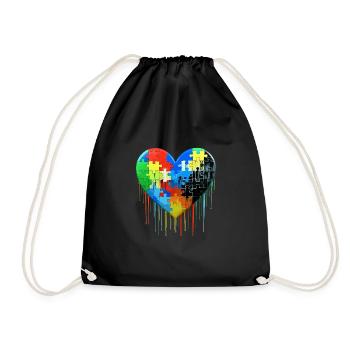 Autism Puzzle Heart - Drawstring Bag - black - Front