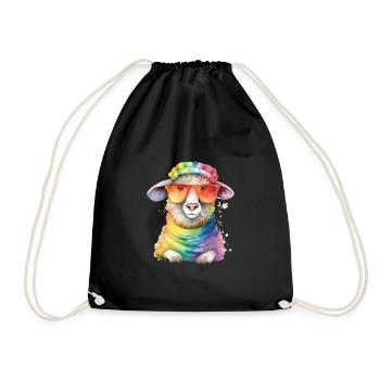 Buntes cooles Schaf mit Hut und Sonnenbrille - Turnbeutel - Schwarz - Vorne
