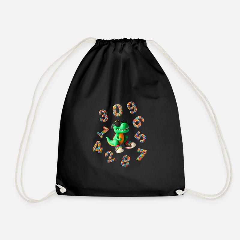 Numbers - Back to School with Dino - Drawstring Bag - black