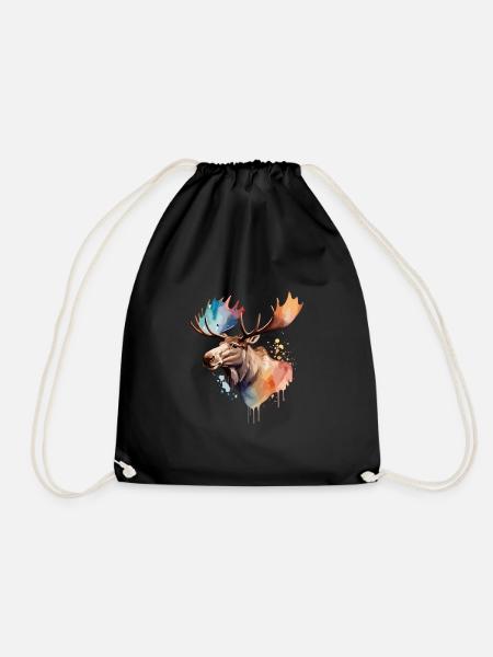 Moose Cool Colorful Colorful King of the Forest - Drawstring Bag - black