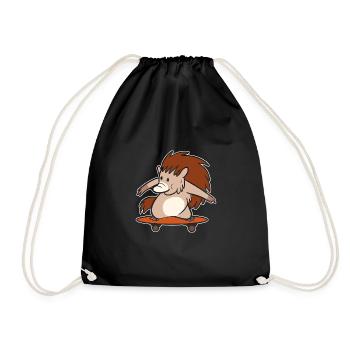 Igel Skaten Wasserskater Geschenk - Turnbeutel - Schwarz - Vorne