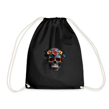 Vibrant Floral Sugar Skull Motif - Turnbeutel - Schwarz - Vorne