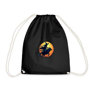 Sorcière d’Halloween chevauchant un loup sous la pleine lune - Sac de sport léger - noir - Devant