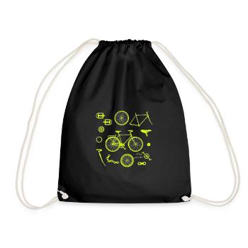 Bicycle Parts Illustration - Drawstring Bag - black - Front