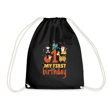 1st Birthday Animals Gift Baby 1 Years Children - Drawstring Bag - black - Front