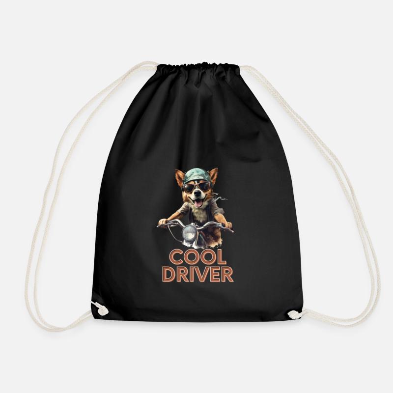 "Highway Hero" Corgi Biker - Drawstring Bag - black