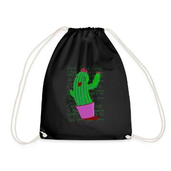 Happy Cactus - Drawstring Bag - black - Front