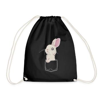 Bunny in the breast pocket Shirt pocket - Drawstring Bag - black - Front