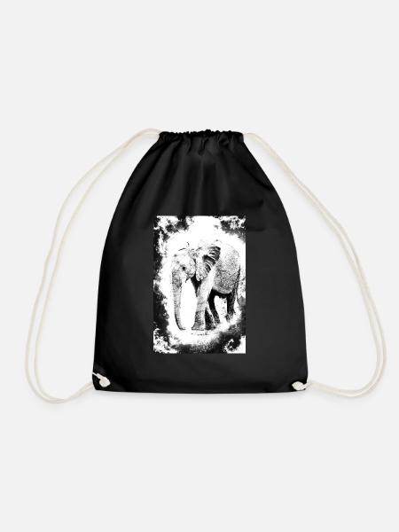 Elefant in schwarz und weiß - Turnbeutel - Schwarz