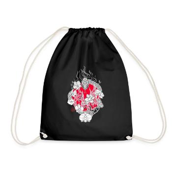 Japanese snake and orchids in flames - Drawstring Bag - black - Front