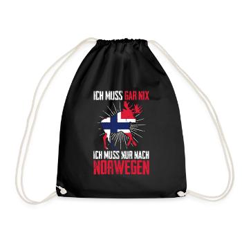 ICH MUSS GAR NIX ICH MUSS NUR NACH Norwegen Skandi - Turnbeutel - Schwarz - Vorne