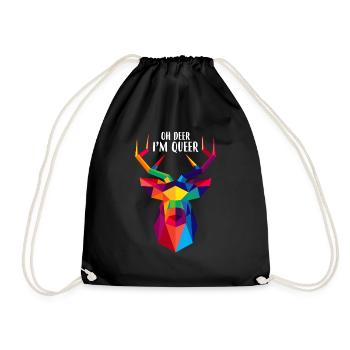 Oh Deer I am Queer Hirsch Polygon - Turnbeutel - Schwarz - Vorne