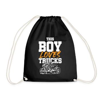 the boy loves trucks - Drawstring Bag - black - Front