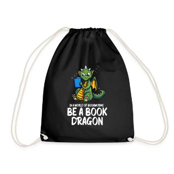 Buch Drache Bücher Lesen Bücherwurm Buchnerd Roman - Turnbeutel - Schwarz - Vorne