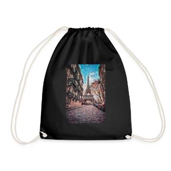 Vintage Eiffel Tower -Paris Painting France Lover - Drawstring Bag - black - Front